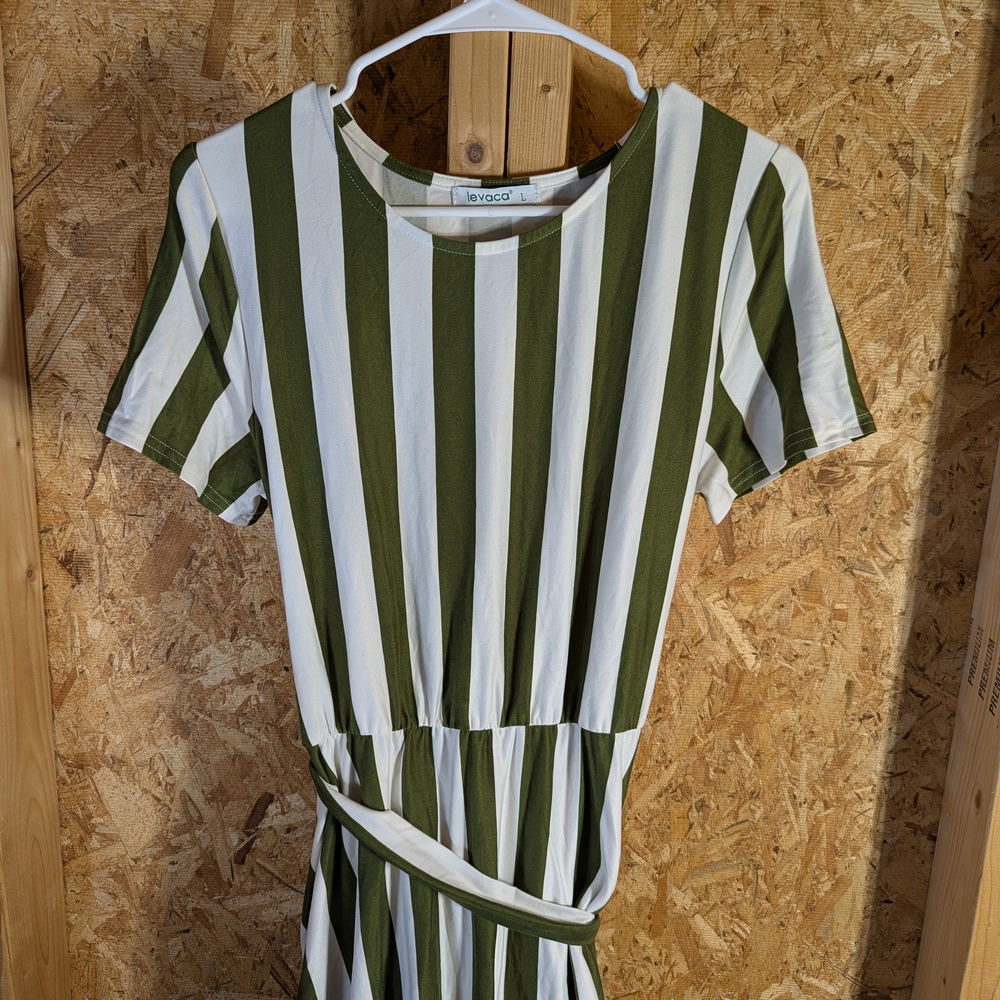 Striped Asymmetrical Dress in Green and White